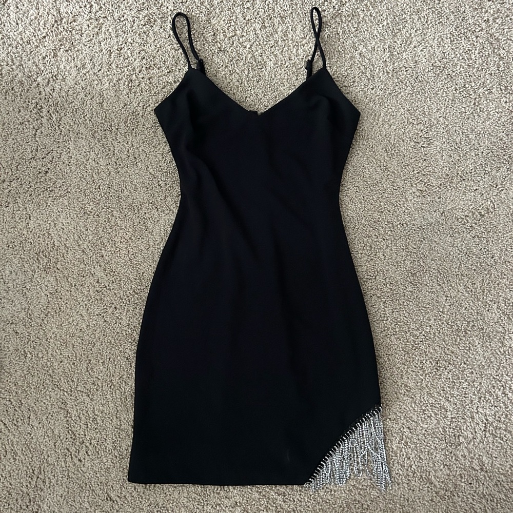 Holiday Elegant Black Dress with Silver Fringe